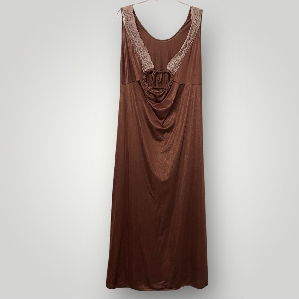 Texsheen Vintage Full Length V-Neck Brown Sleeveless Nylon Womens‎ L Nightgown
